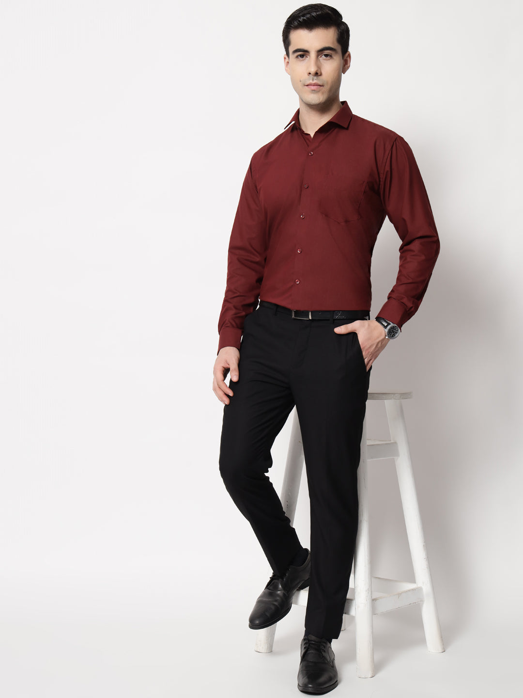 Black and White Shirts Maroon Plain Solid Shirt