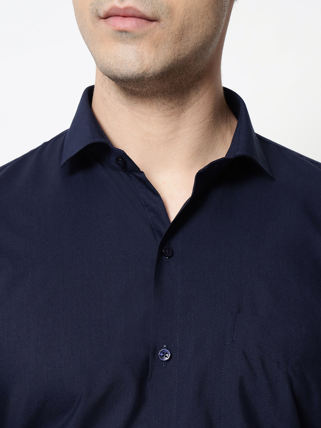Black and White Shirts Navy Blue Plain Solid Shirt