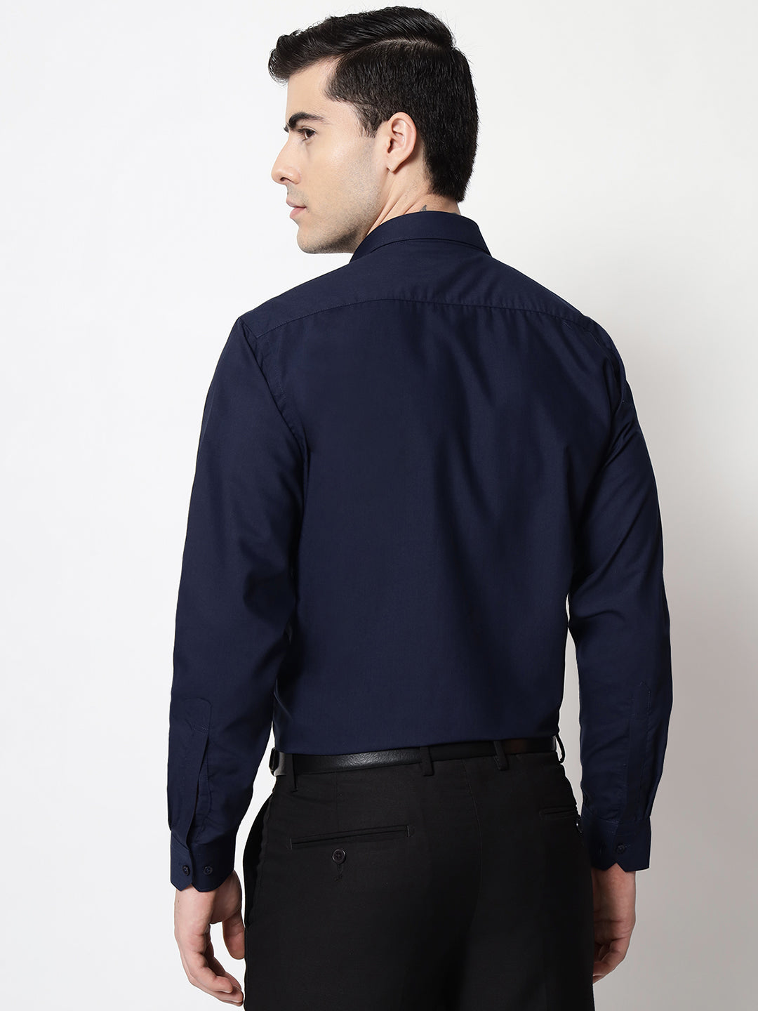 Black and White Shirts Navy Blue Plain Solid Shirt