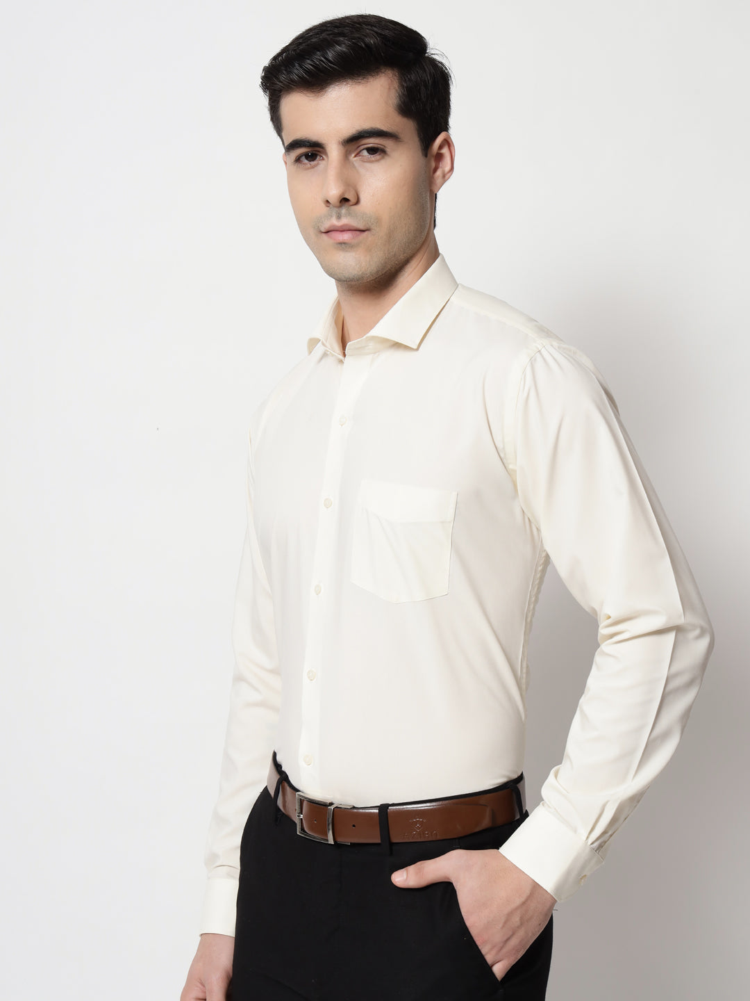 Black and White Shirts Cream Plain Solid Shirt