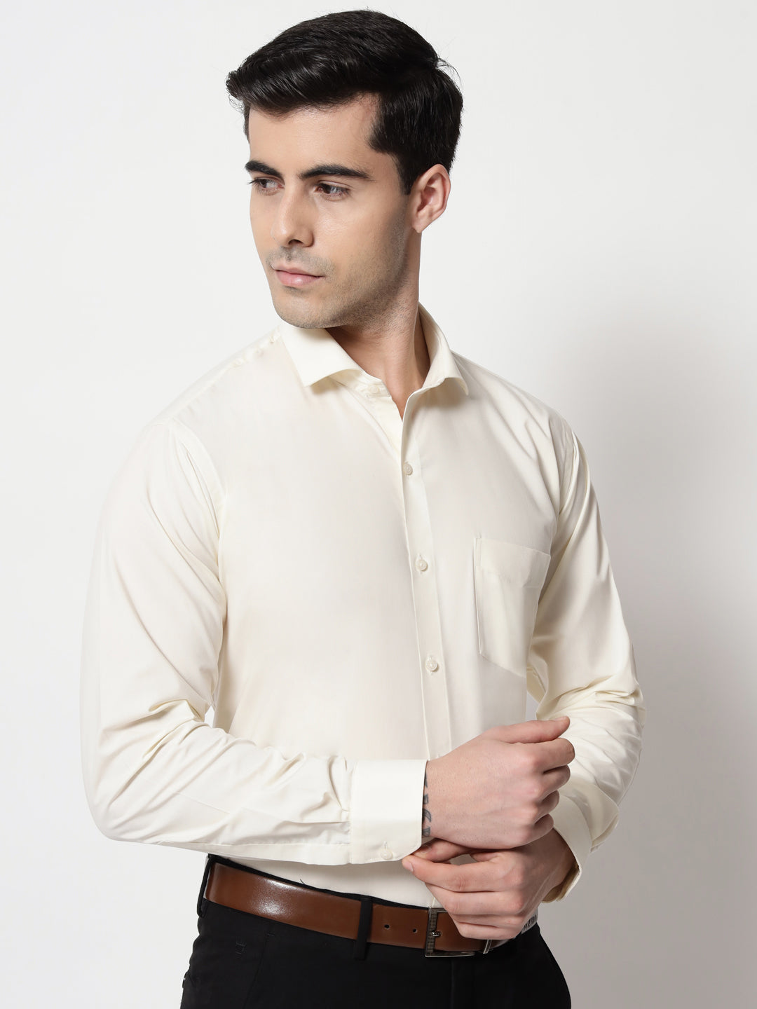 Black and White Shirts Cream Plain Solid Shirt