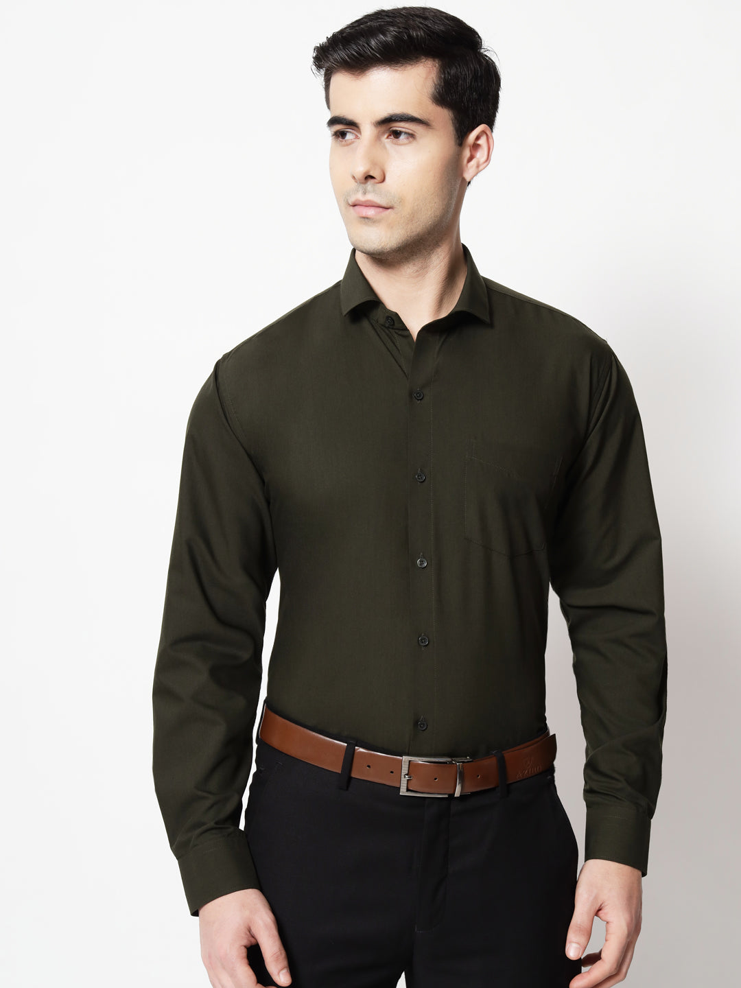 Black and White Shirts Bottle Green Plain Solid Shirt