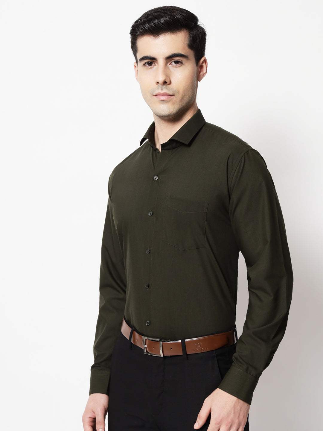 Black and White Shirts Bottle Green Plain Solid Shirt