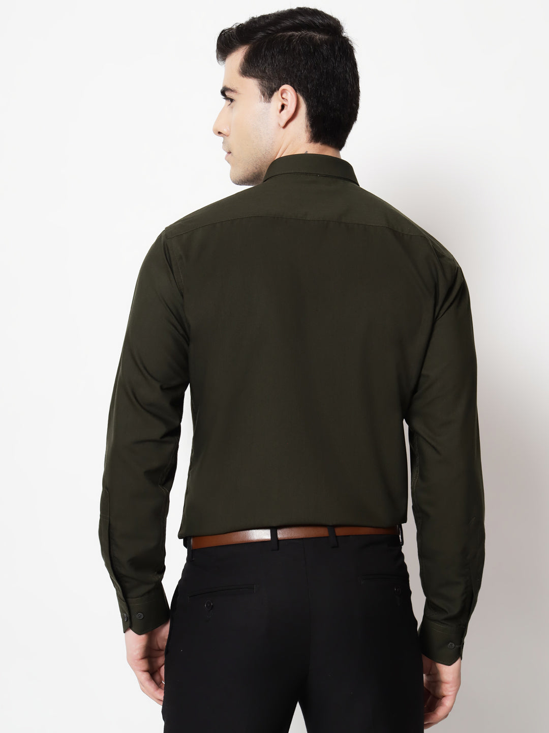 Black and White Shirts Bottle Green Plain Solid Shirt
