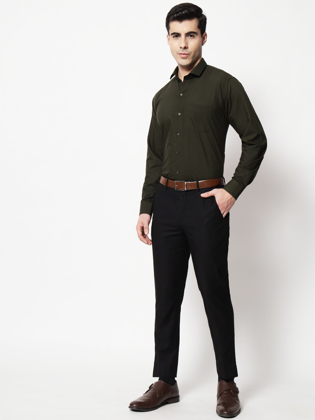 Black and White Shirts Bottle Green Plain Solid Shirt
