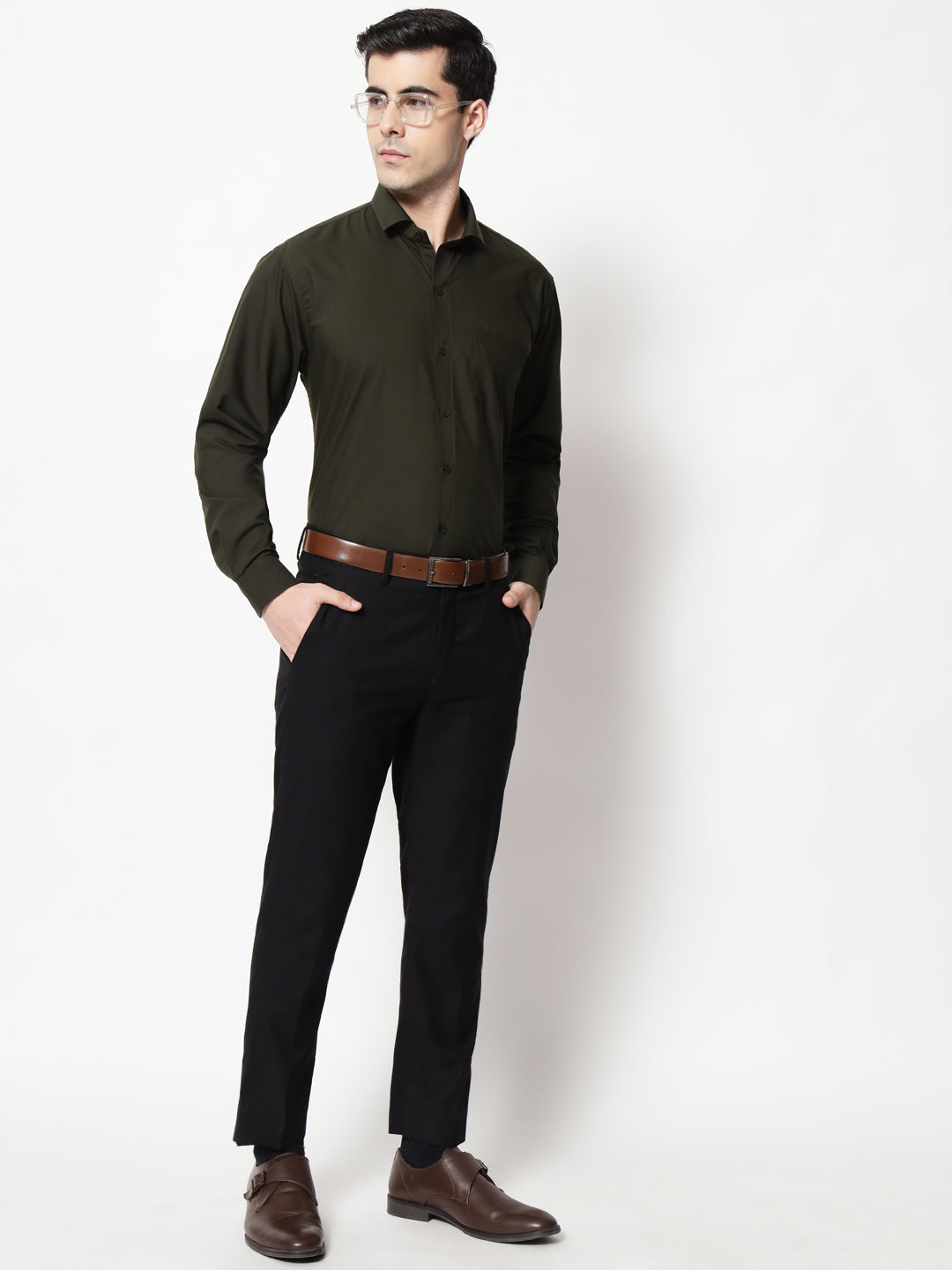 Black and White Shirts Bottle Green Plain Solid Shirt