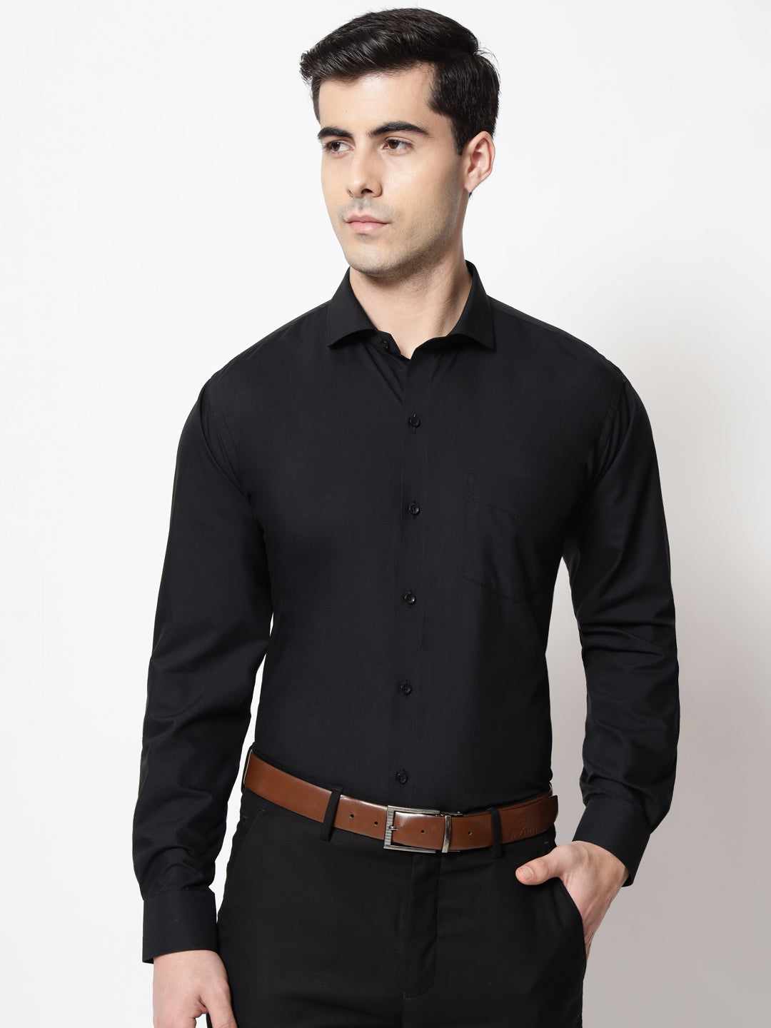 Black and White Shirts Black Plain Solid Shirt