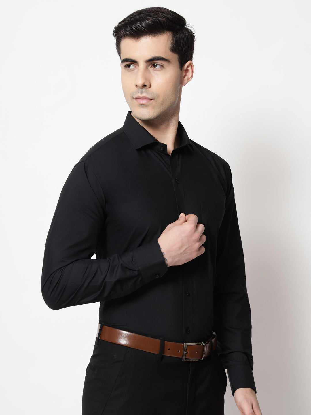 Black and White Shirts Black Plain Solid Shirt