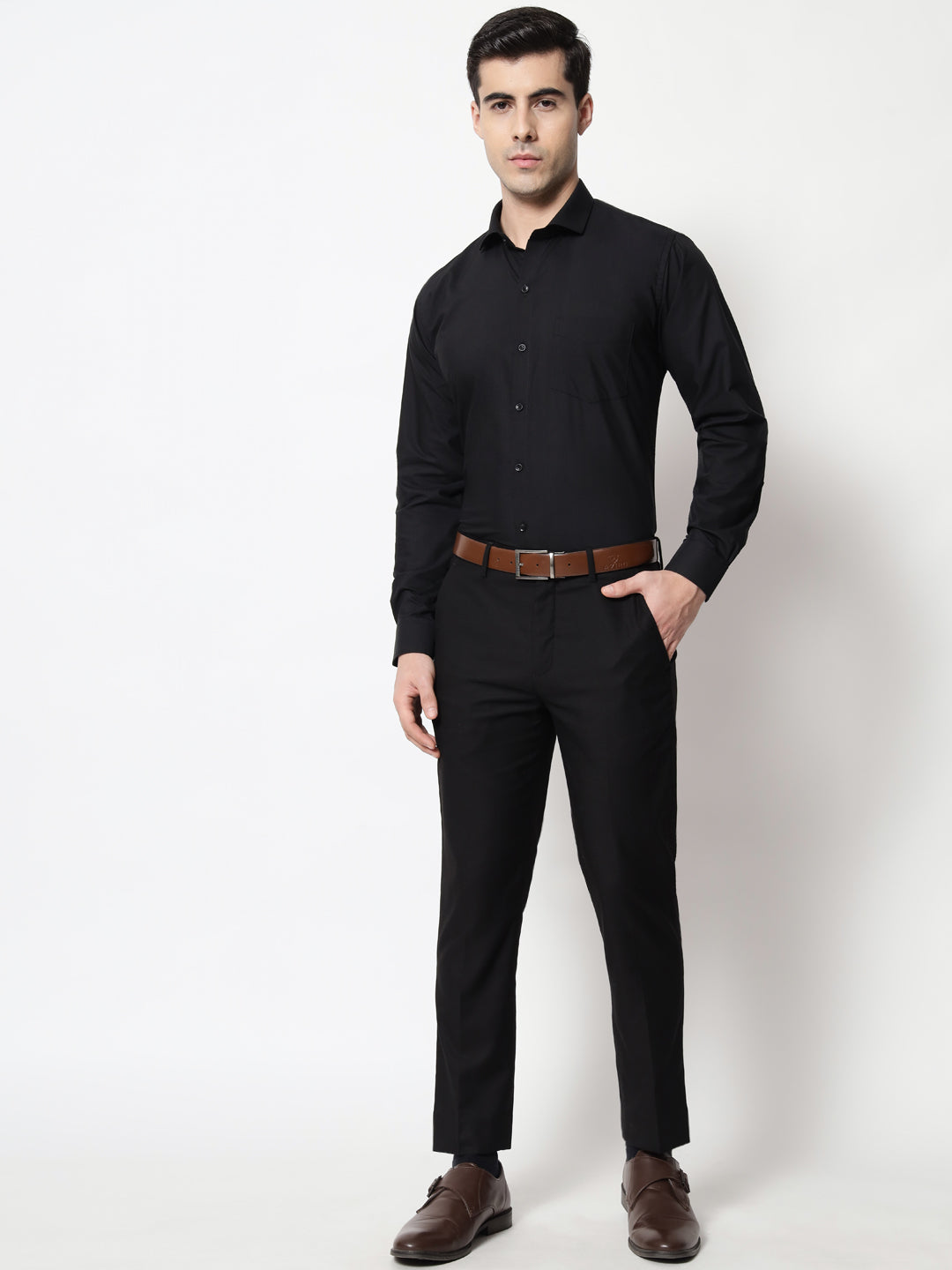 Black and White Shirts Black Plain Solid Shirt