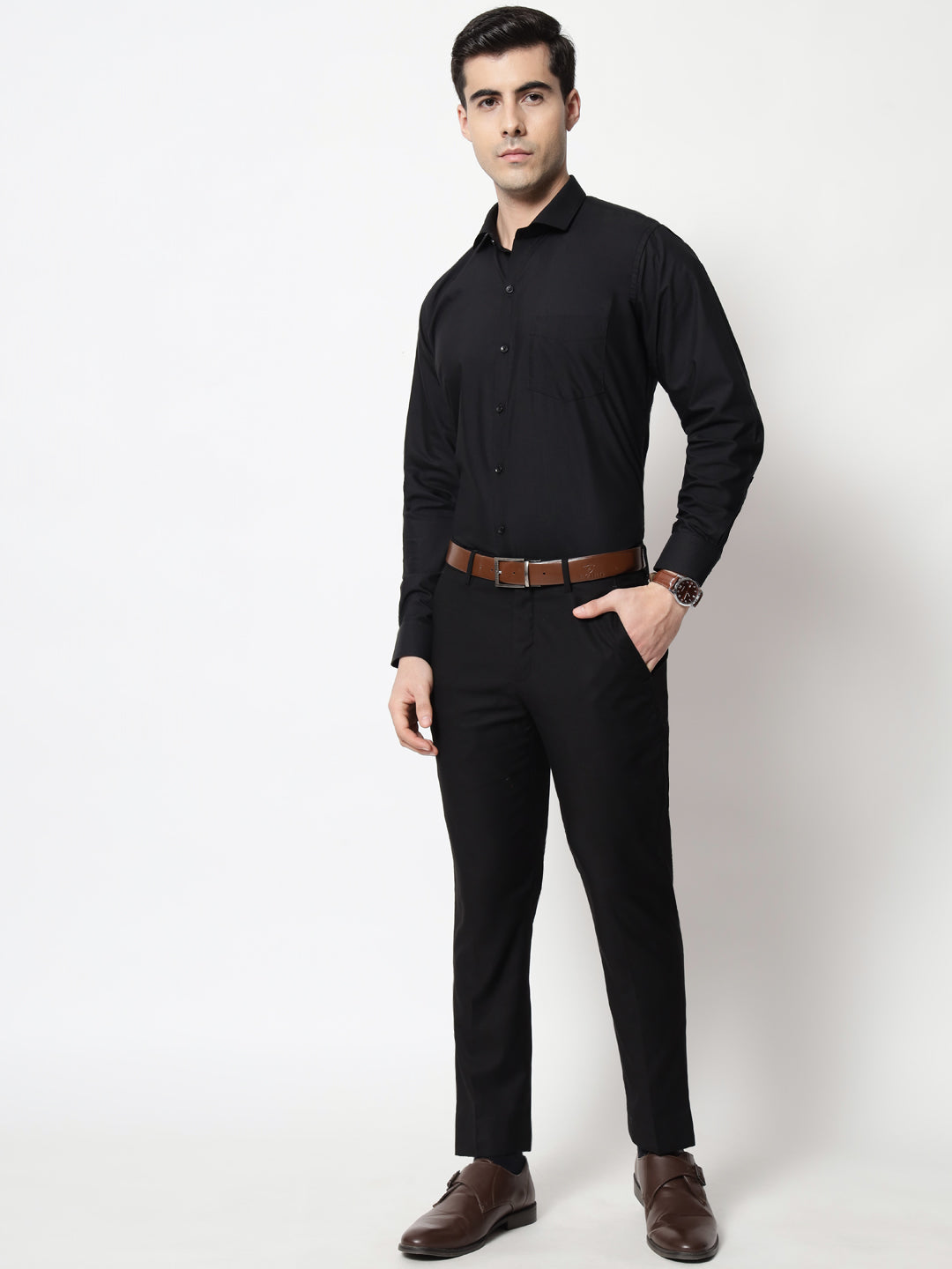 Black and White Shirts Black Plain Solid Shirt