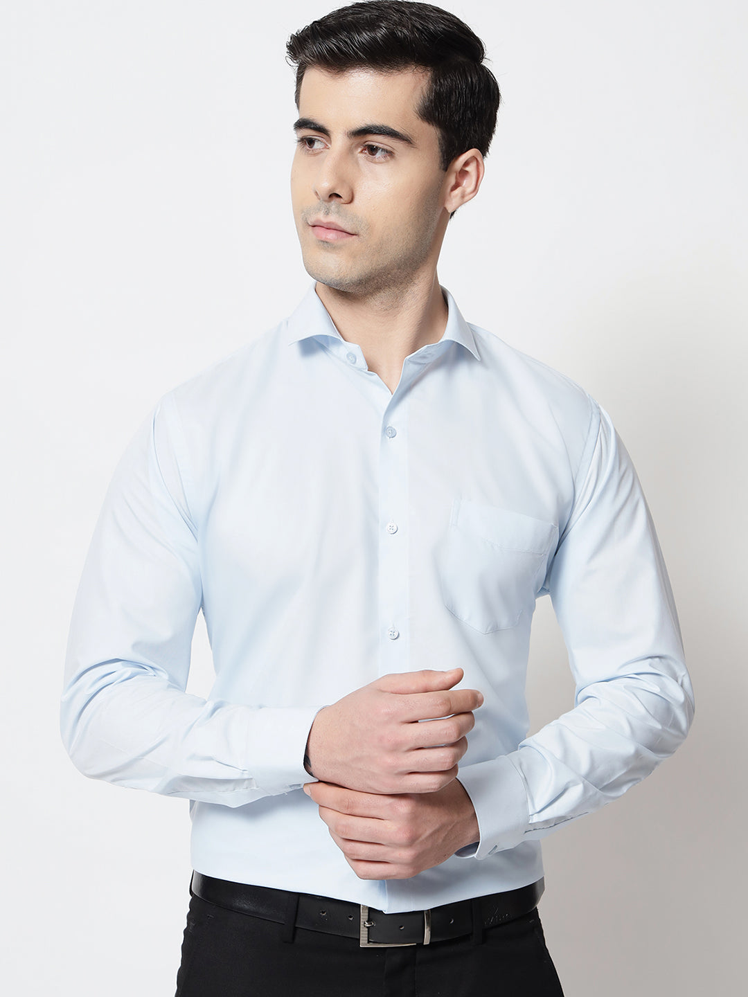 Black and White Shirts Baby Blue Plain Solid Shirt