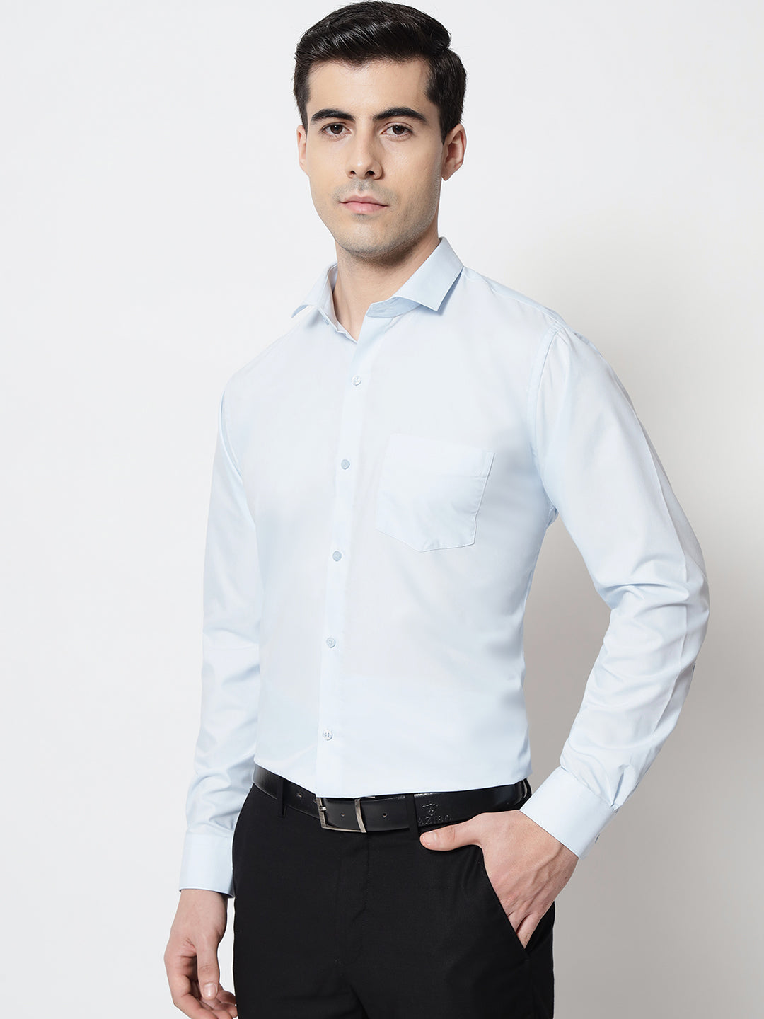 Black and White Shirts Baby Blue Plain Solid Shirt