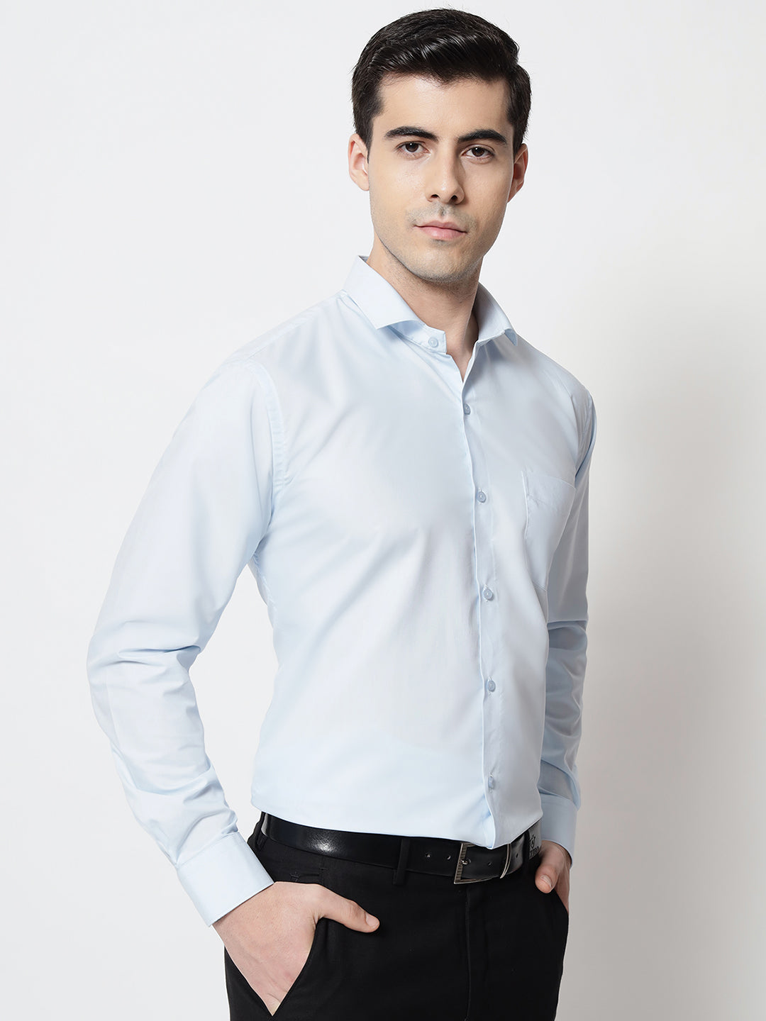 Black and White Shirts Baby Blue Plain Solid Shirt