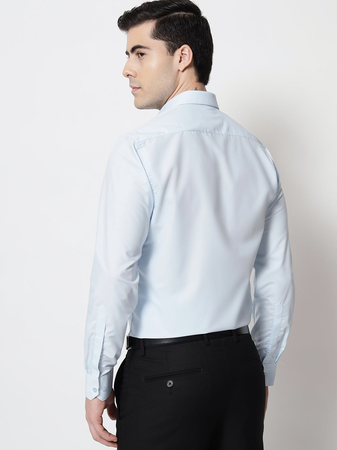 Black and White Shirts Baby Blue Plain Solid Shirt