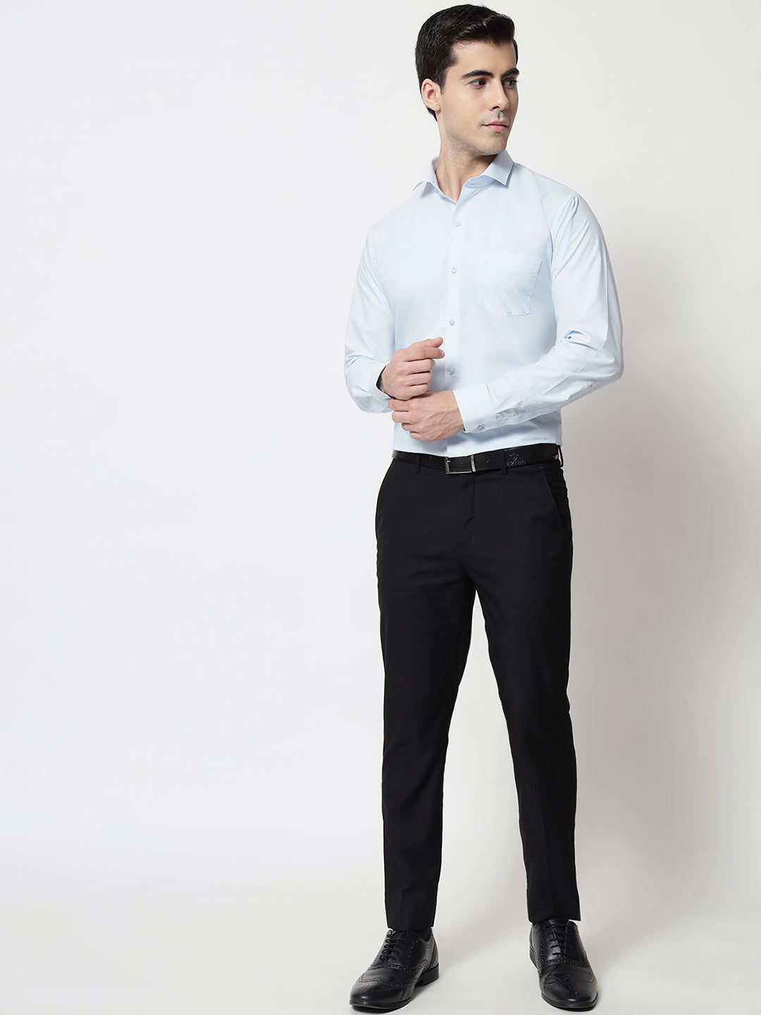 Black and White Shirts Baby Blue Plain Solid Shirt