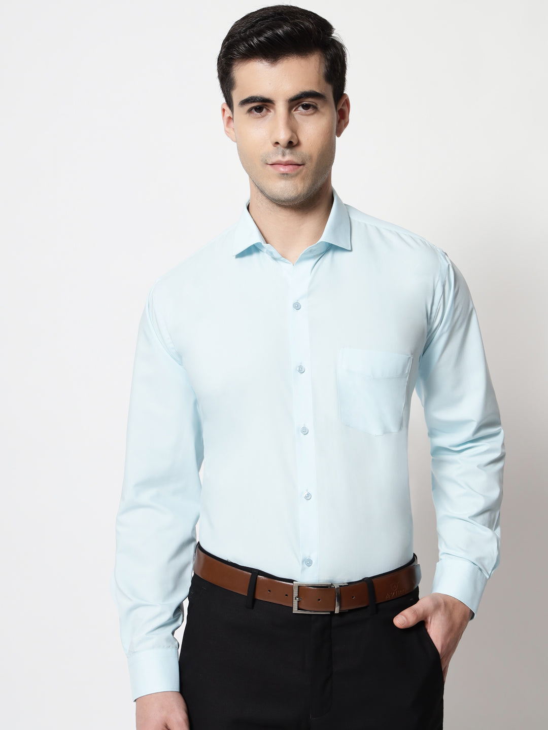 Black and White Shirts Cadet Blue Plain Solid Shirt