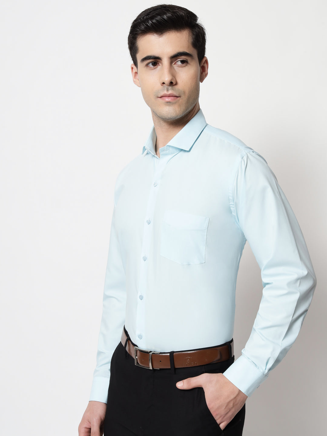 Black and White Shirts Cadet Blue Plain Solid Shirt