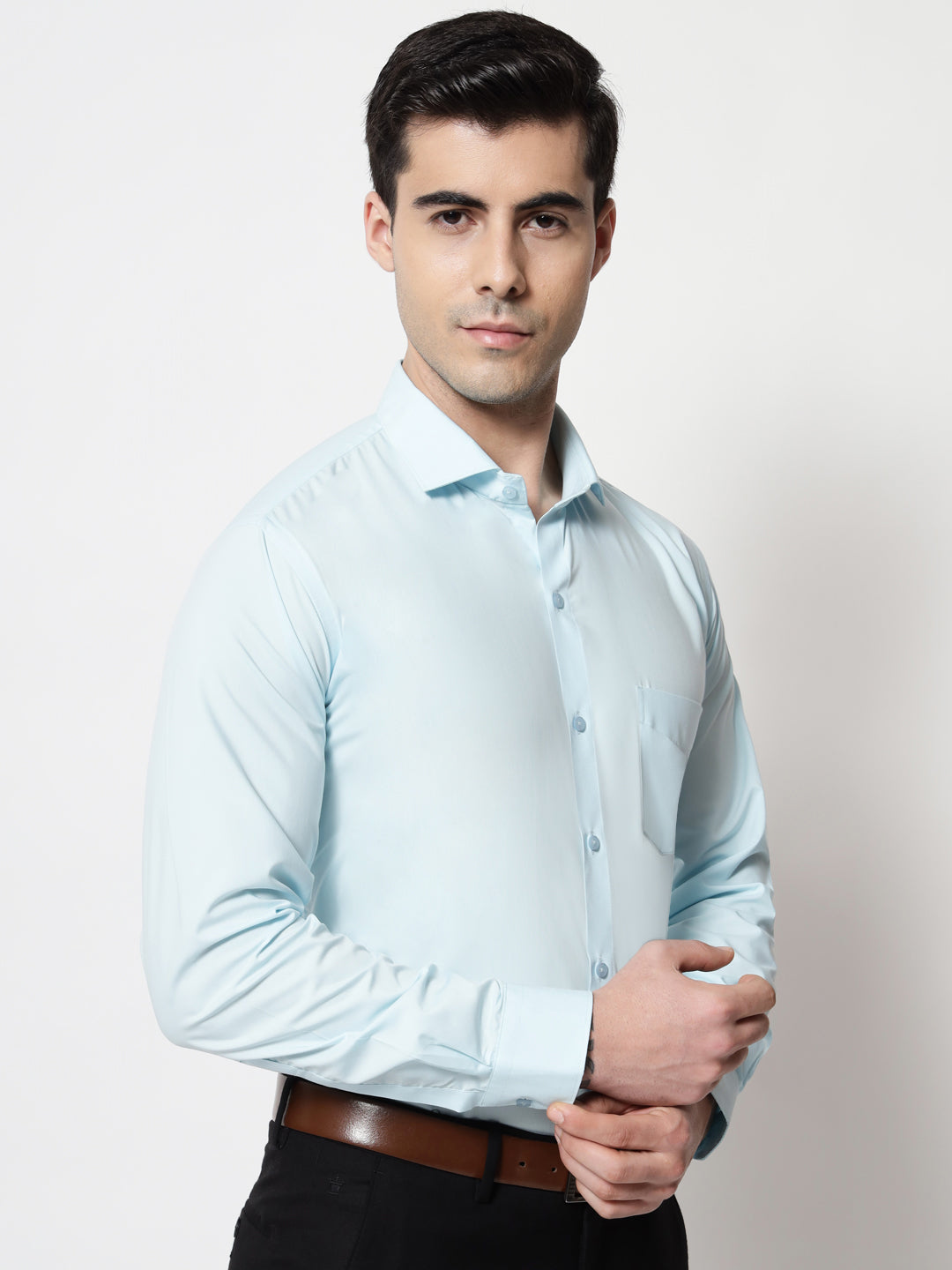 Black and White Shirts Cadet Blue Plain Solid Shirt