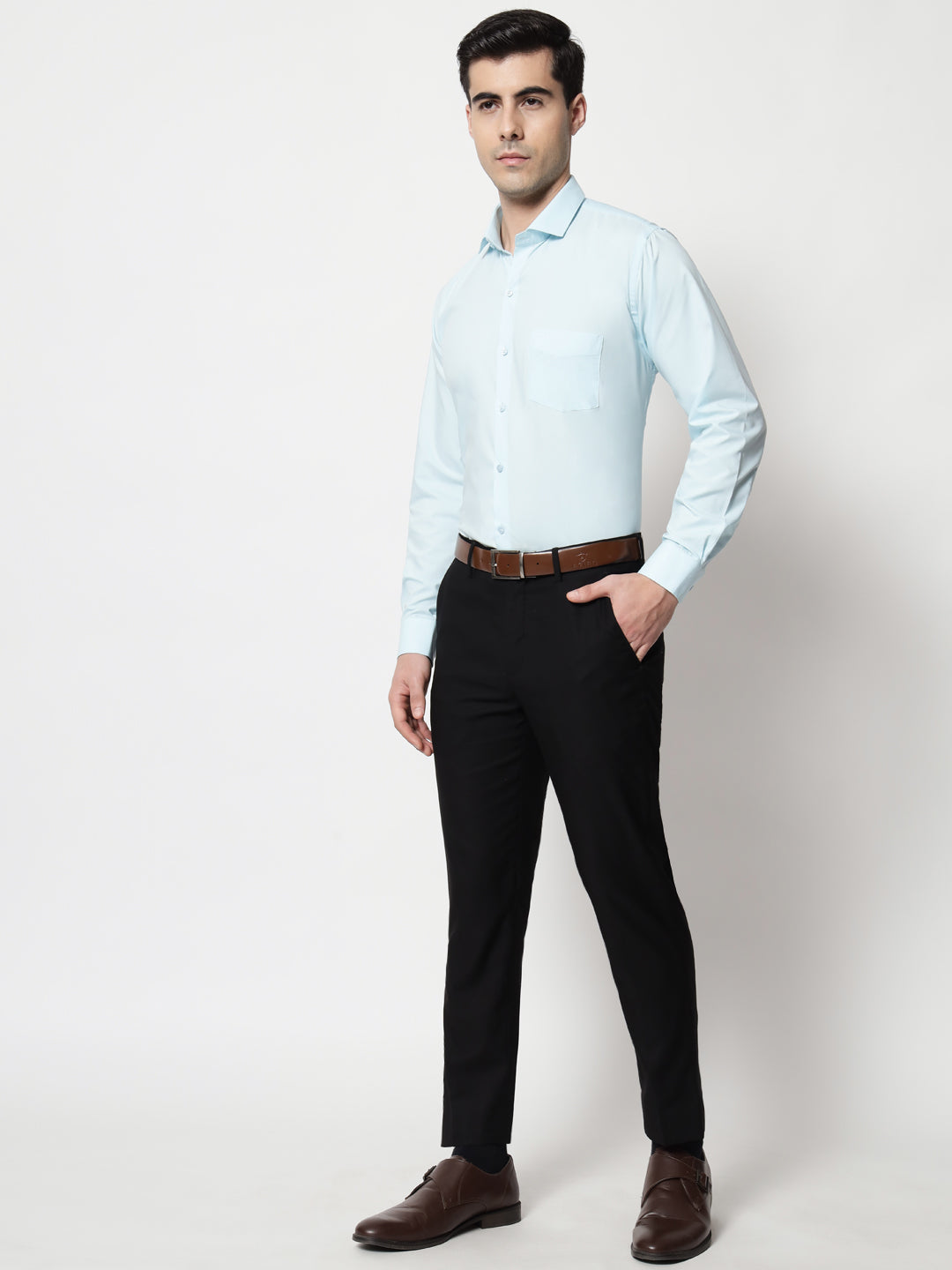 Black and White Shirts Cadet Blue Plain Solid Shirt