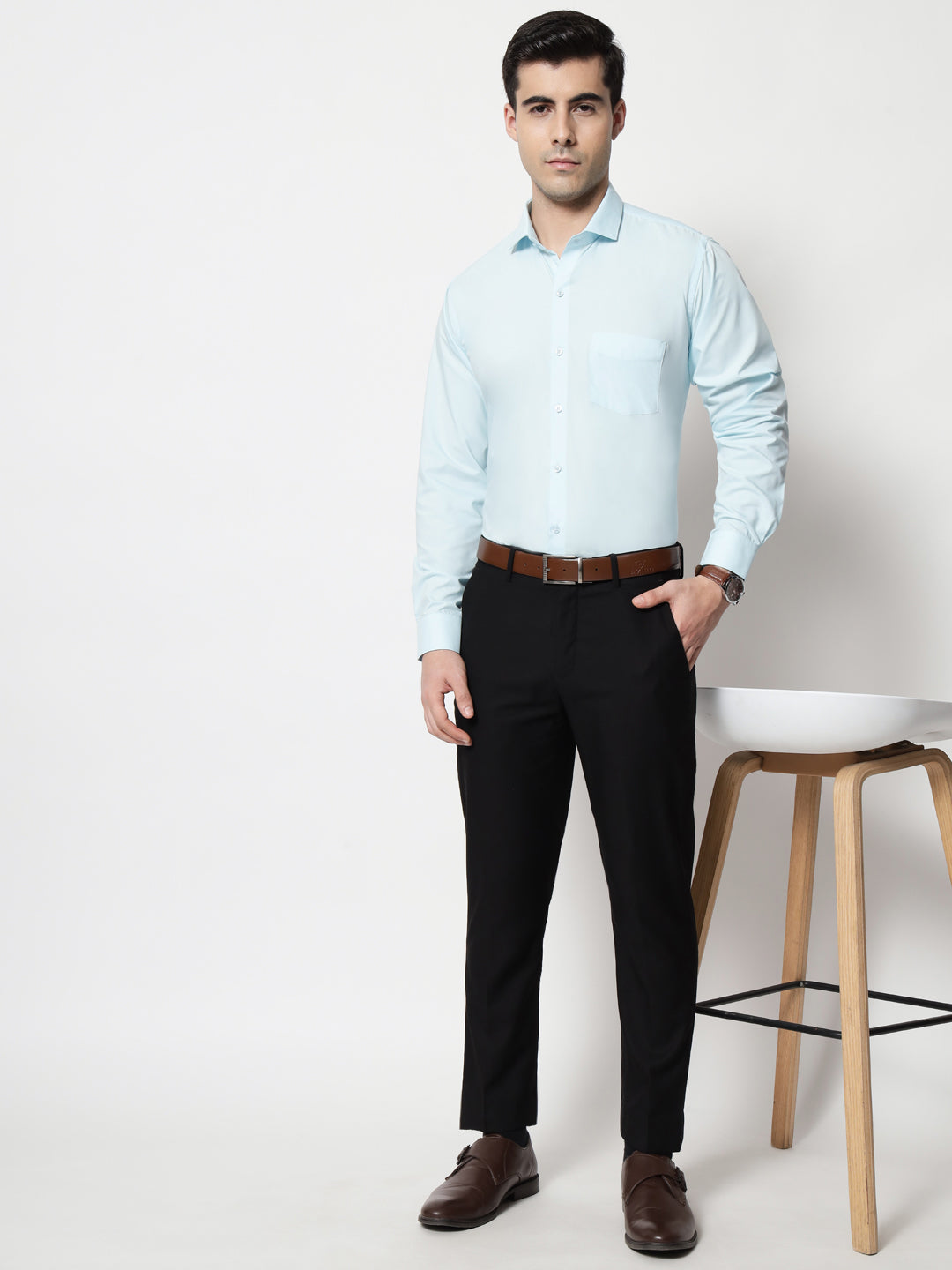 Black and White Shirts Cadet Blue Plain Solid Shirt