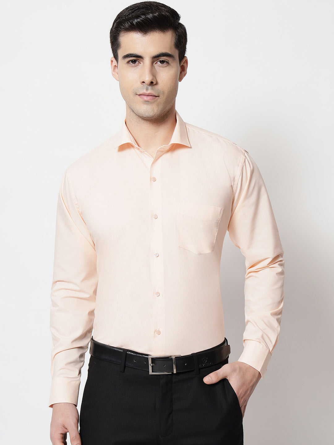 Black and White Shirts Light Peach Plain Solid Shirt