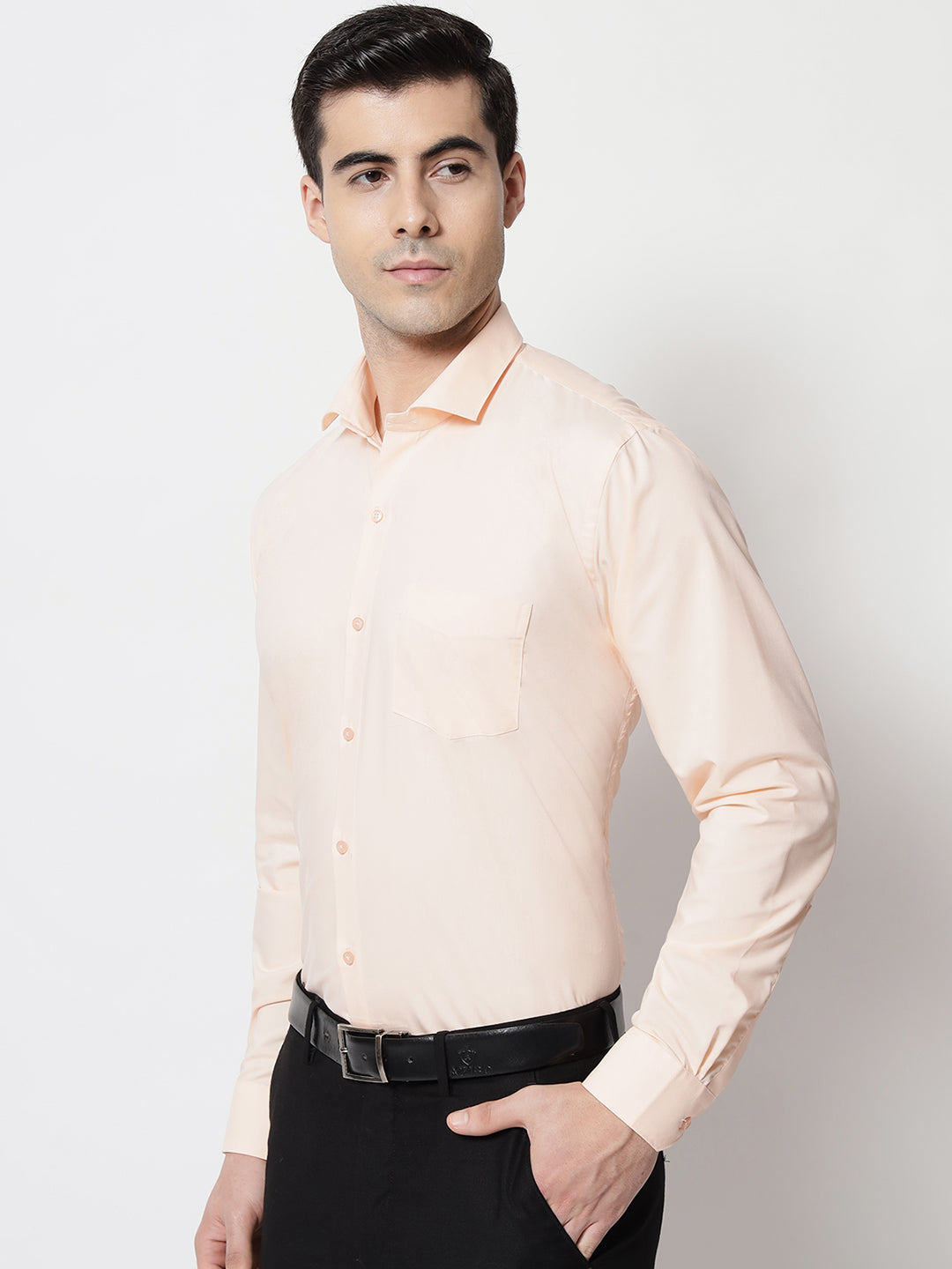 Black and White Shirts Light Peach Plain Solid Shirt