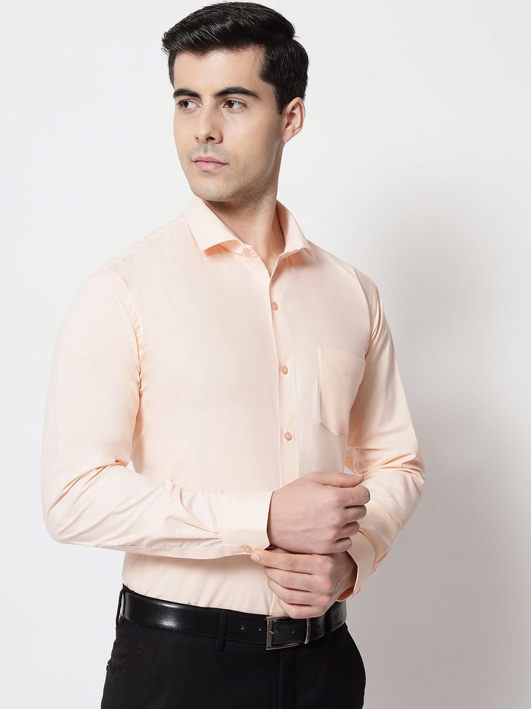 Black and White Shirts Light Peach Plain Solid Shirt