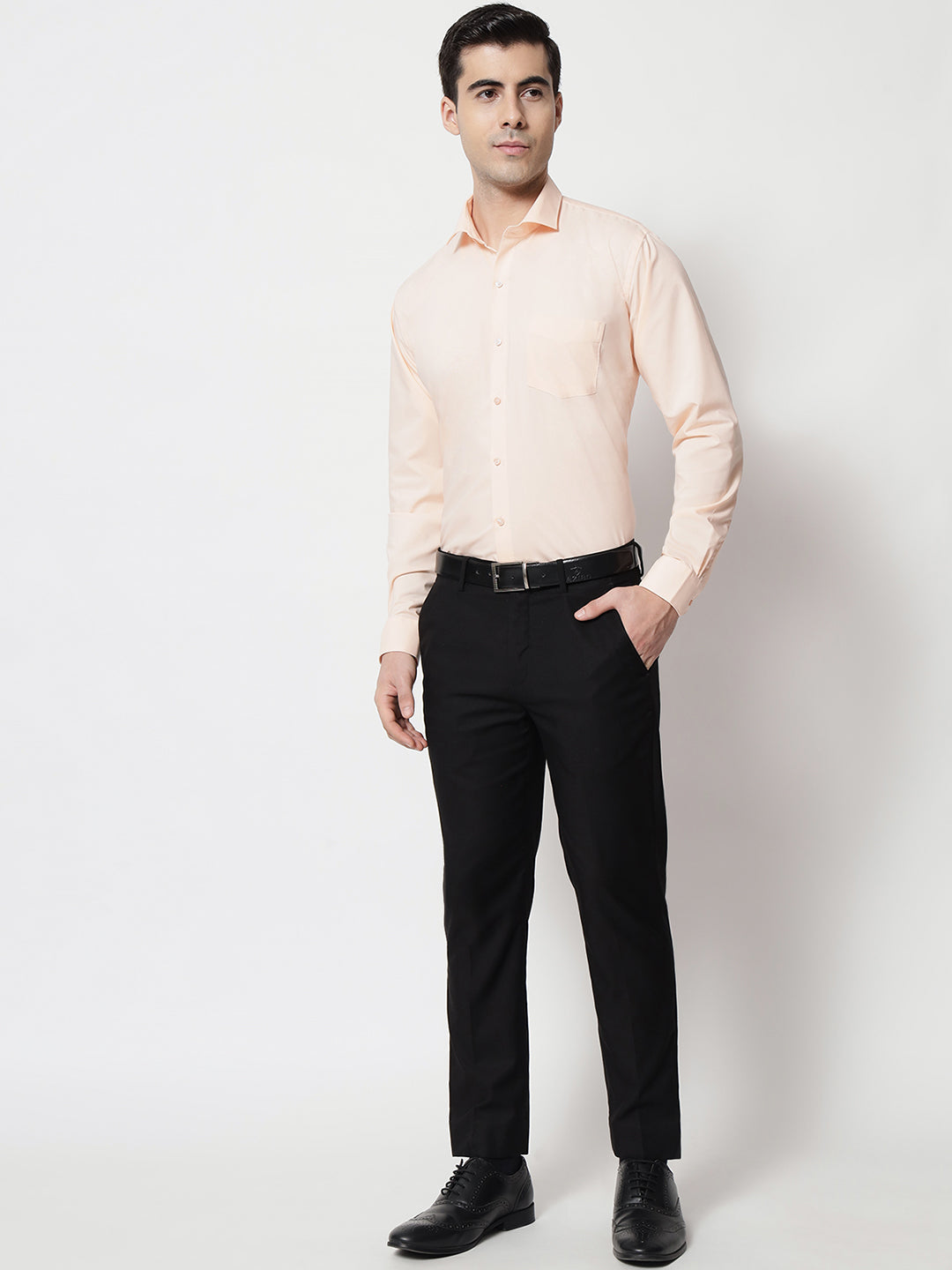 Black and White Shirts Light Peach Plain Solid Shirt