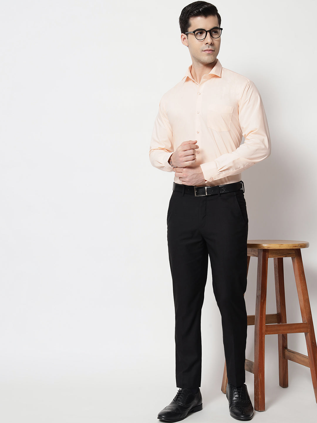 Black and White Shirts Light Peach Plain Solid Shirt