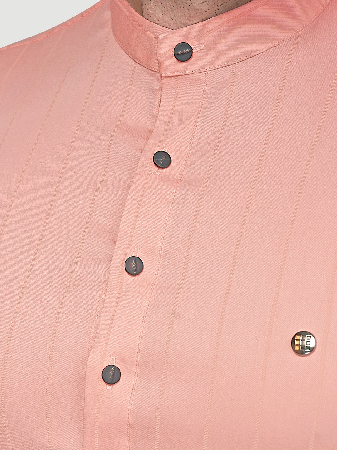 Black & White Men's Casual Short Kurta Peach