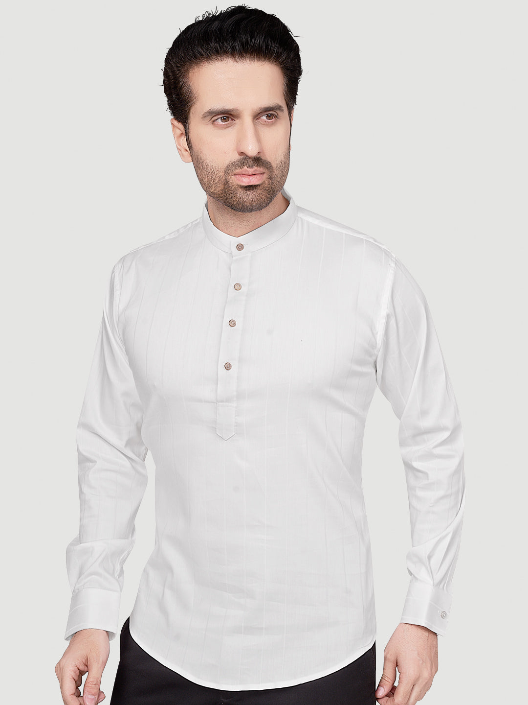 Black & White Men's Casual Short Kurta White