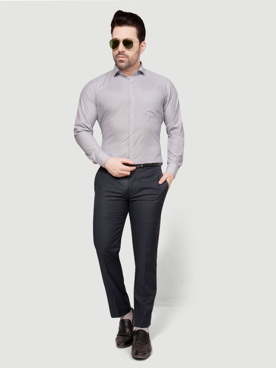 Black & White Men's Formal Shirt Grey