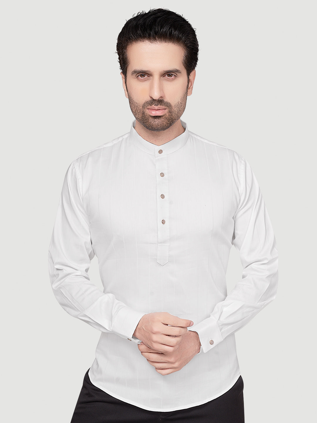 Black & White Men's Casual Short Kurta White