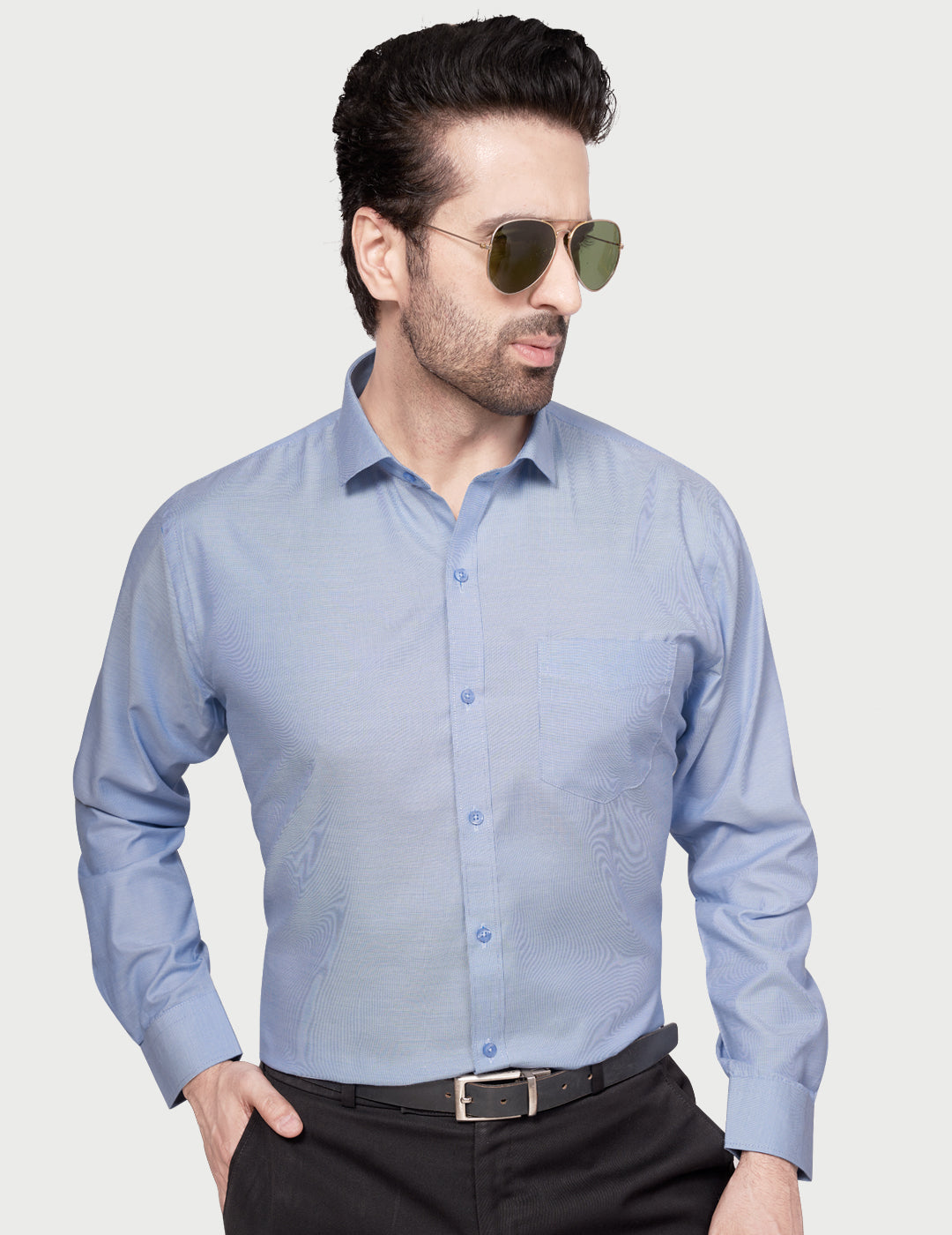 Black & White Men's Formal Shirt Blue