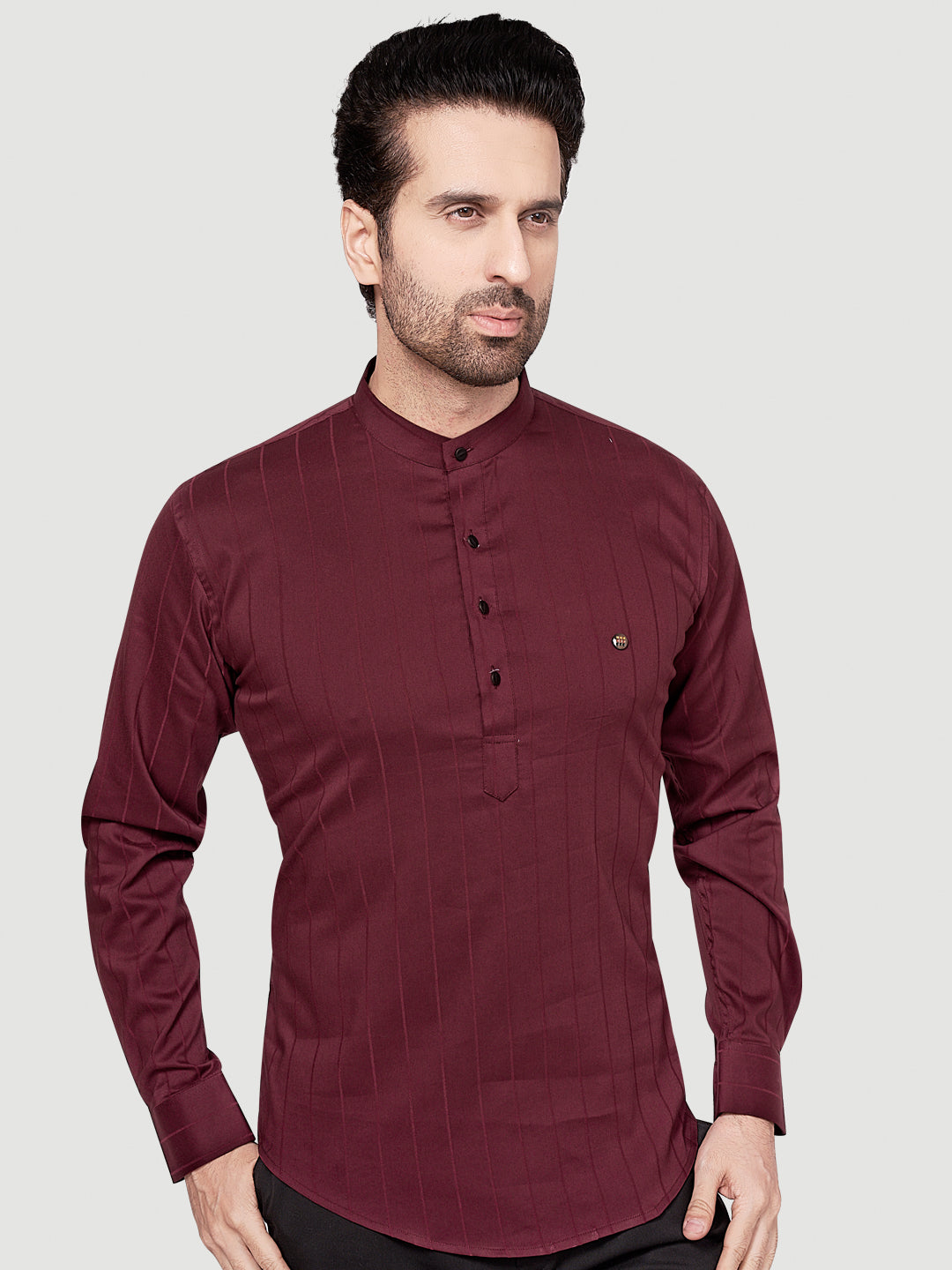 Black & White Men's Casual Short Kurta Maroon