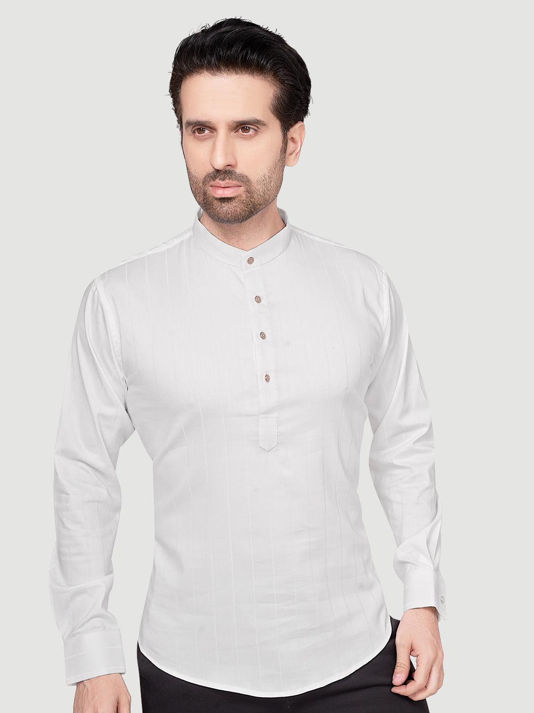 Black & White Men's Casual Short Kurta White