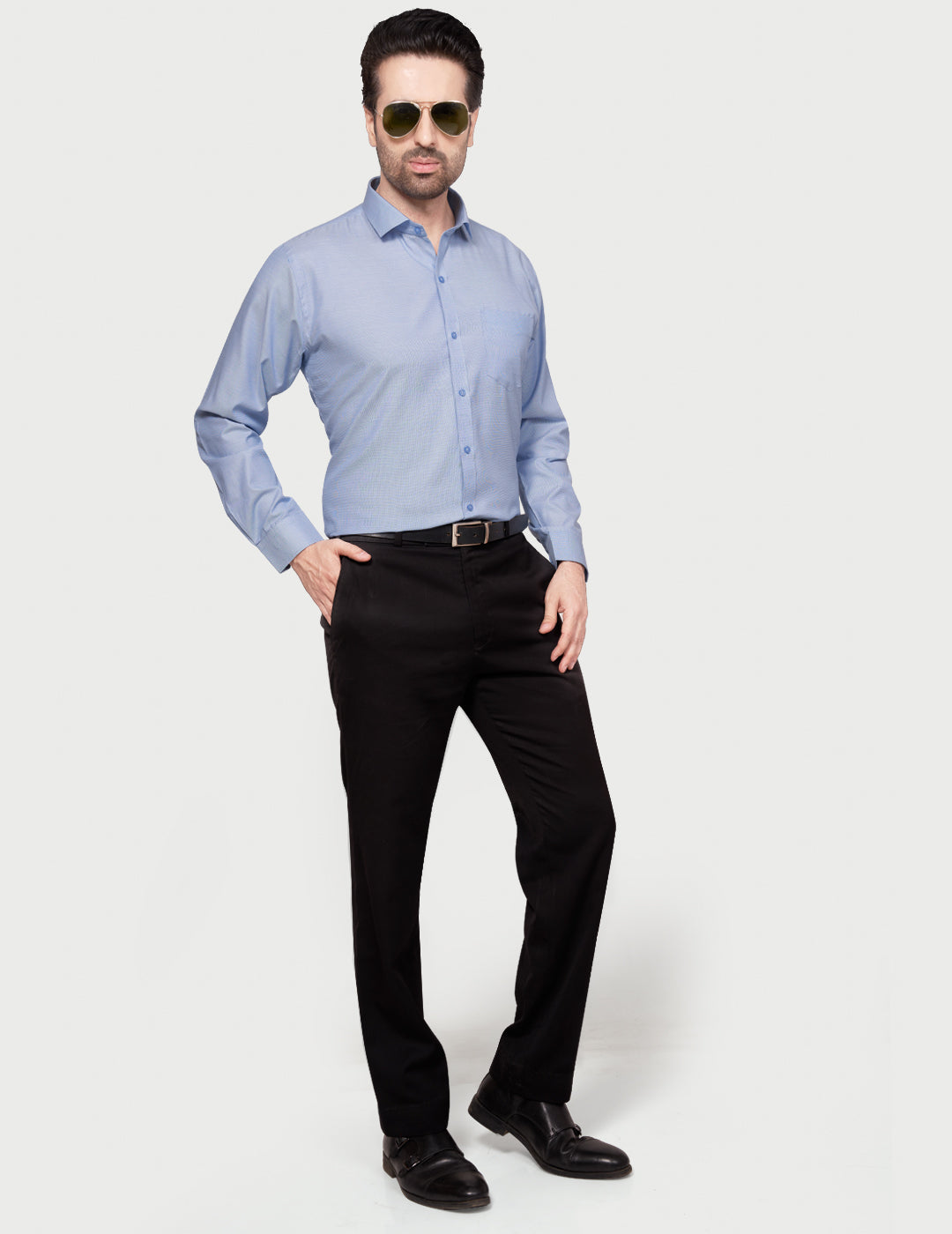 Black & White Men's Formal Shirt Blue