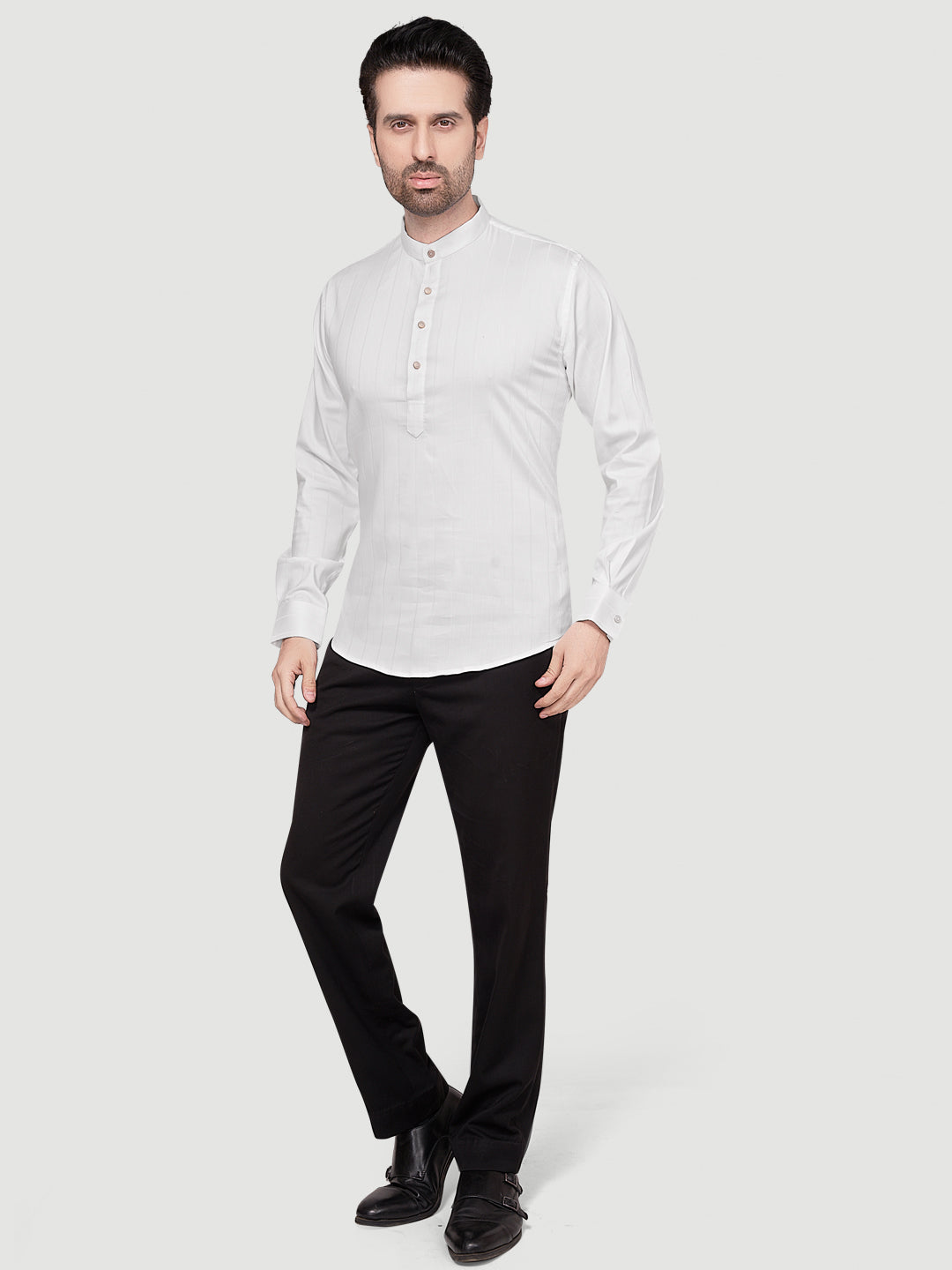 Black & White Men's Casual Short Kurta White