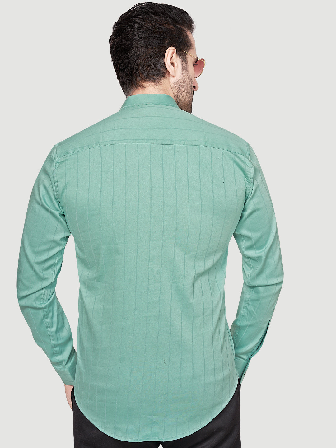 Black & White Men's Casual Short Kurta Green