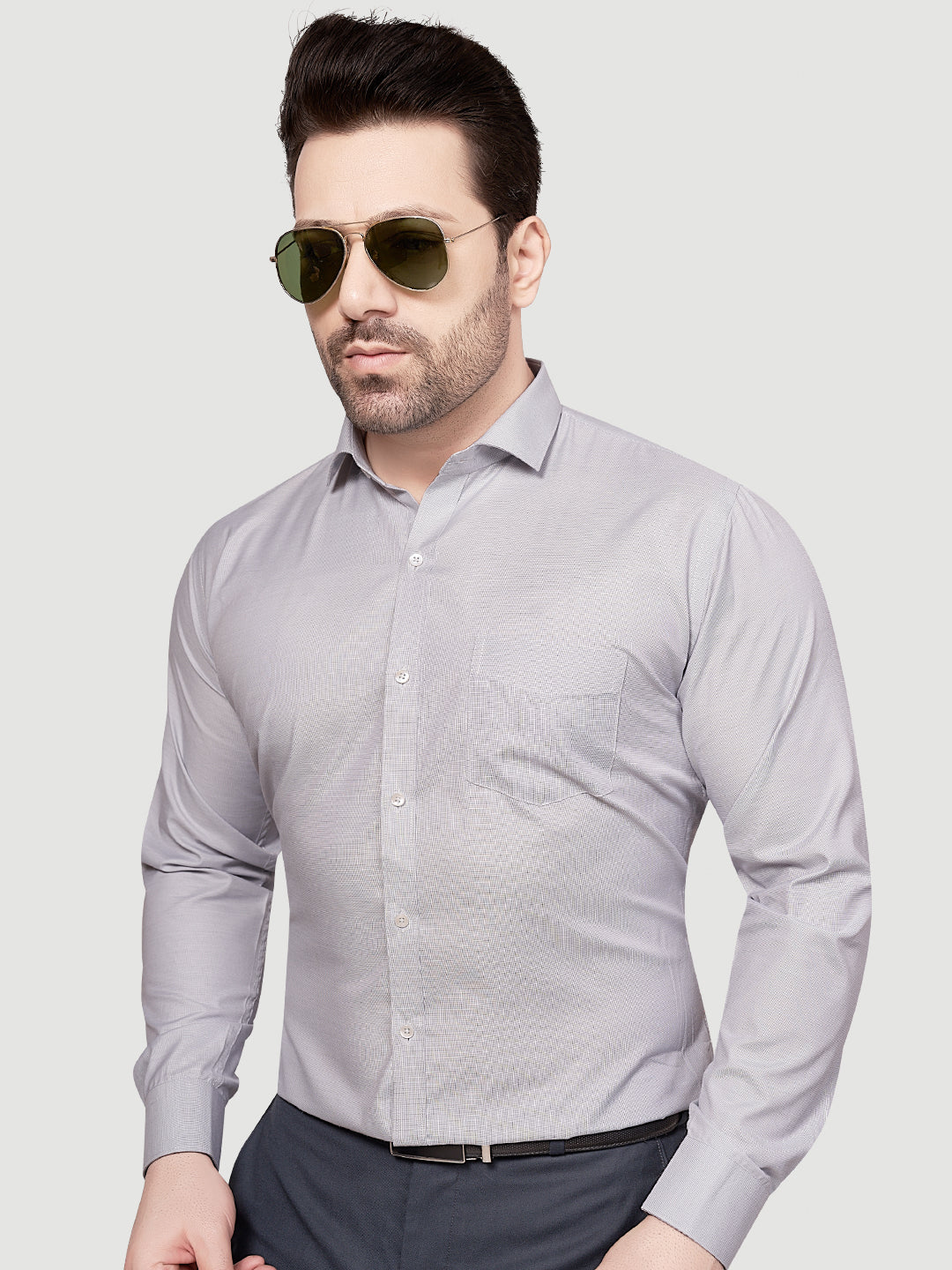 Black & White Men's Formal Shirt Grey