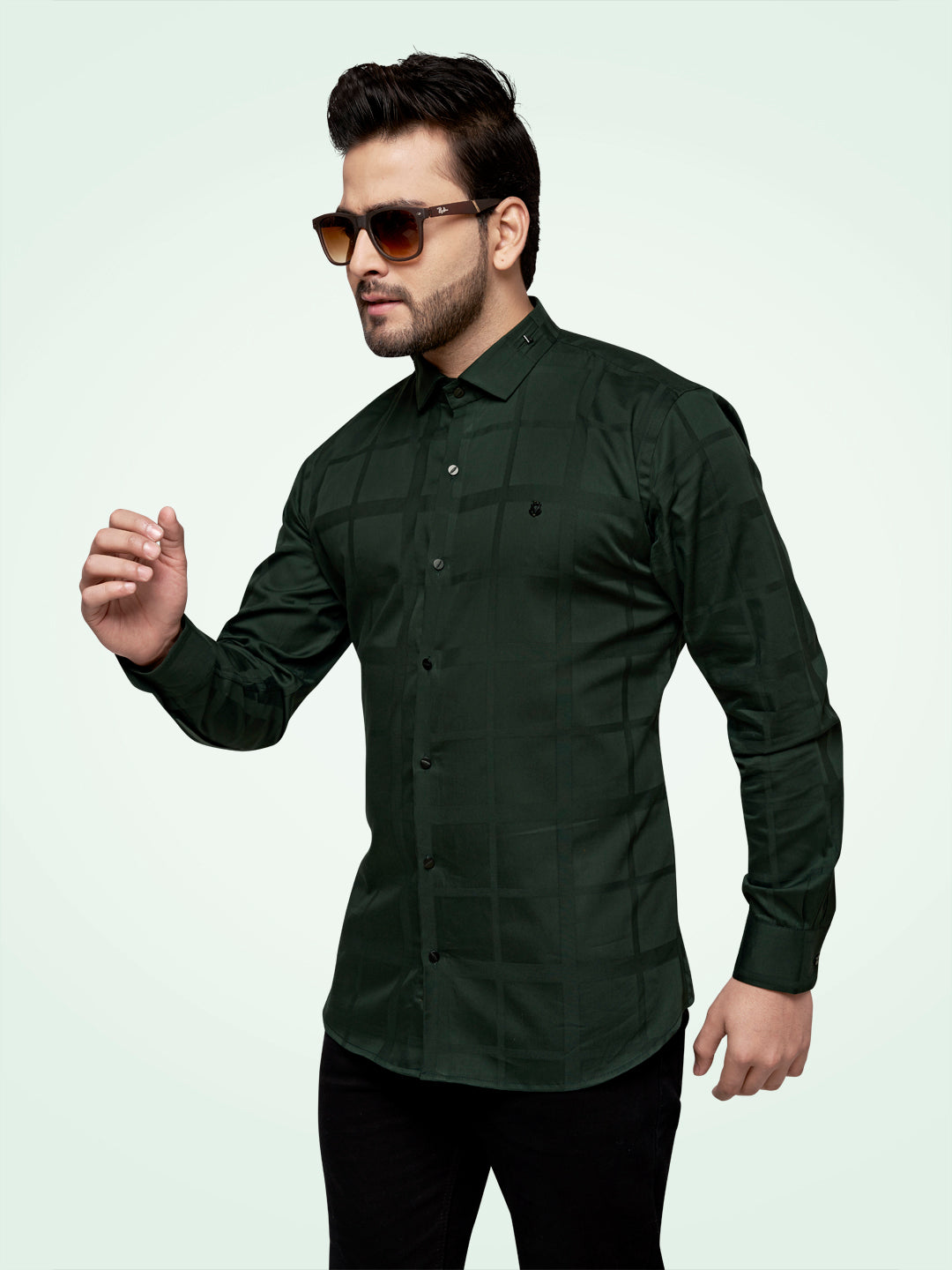 Black and White Self Checks Cocktail Shirt- Premium 60s CountsSelf Checks Cocktail Shirt- Premium 60s Counts Green