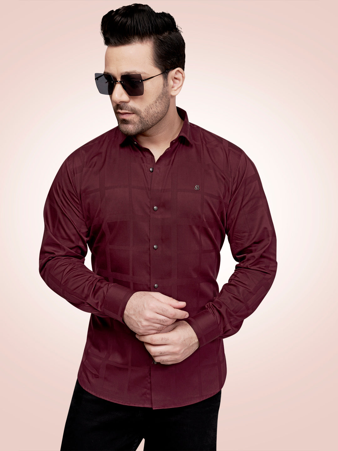 Black and White Self Checks Cocktail Shirt- Premium 60s CountsSelf Checks Cocktail Shirt- Premium 60s Counts Maroon