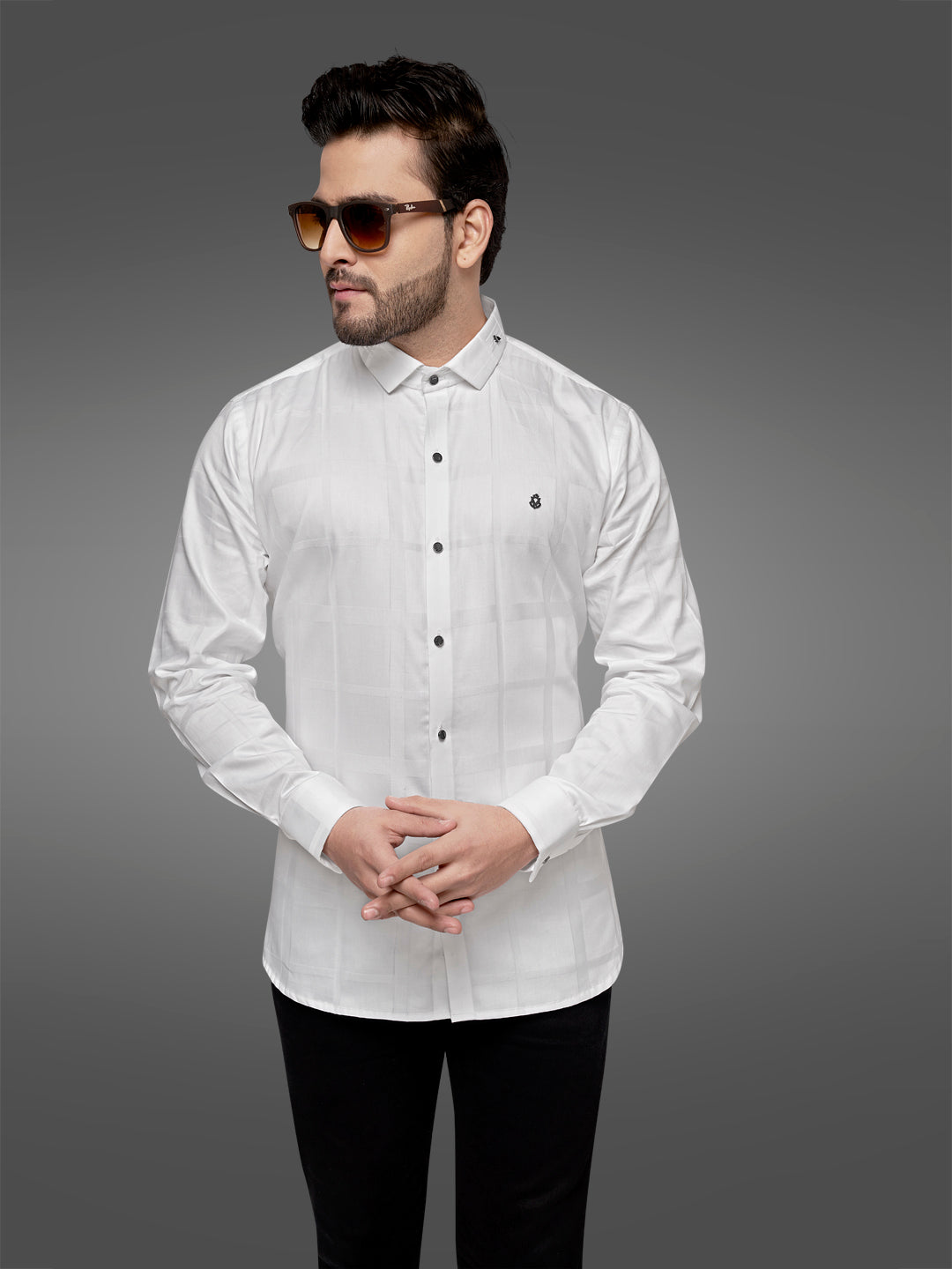 Black and White Self Checks Cocktail Shirt- Premium 60s CountsSelf Checks Cocktail Shirt- Premium 60s Counts White