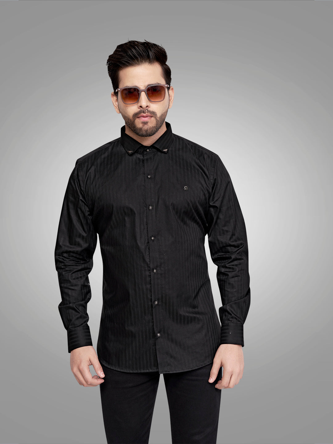 Self Lining Cocktail Shirt- Premium 60s Counts-Black