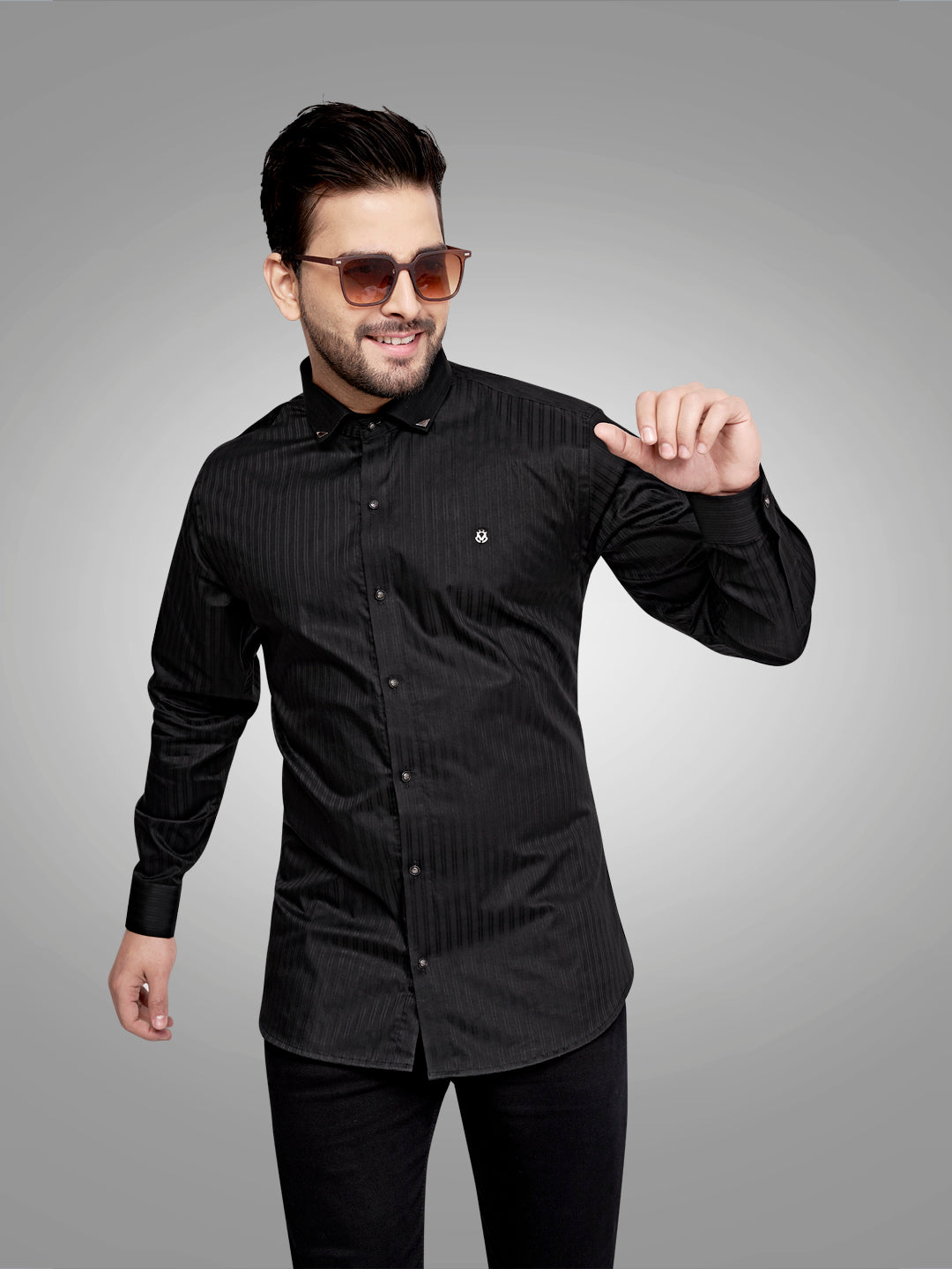 Self Lining Cocktail Shirt- Premium 60s Counts-Black