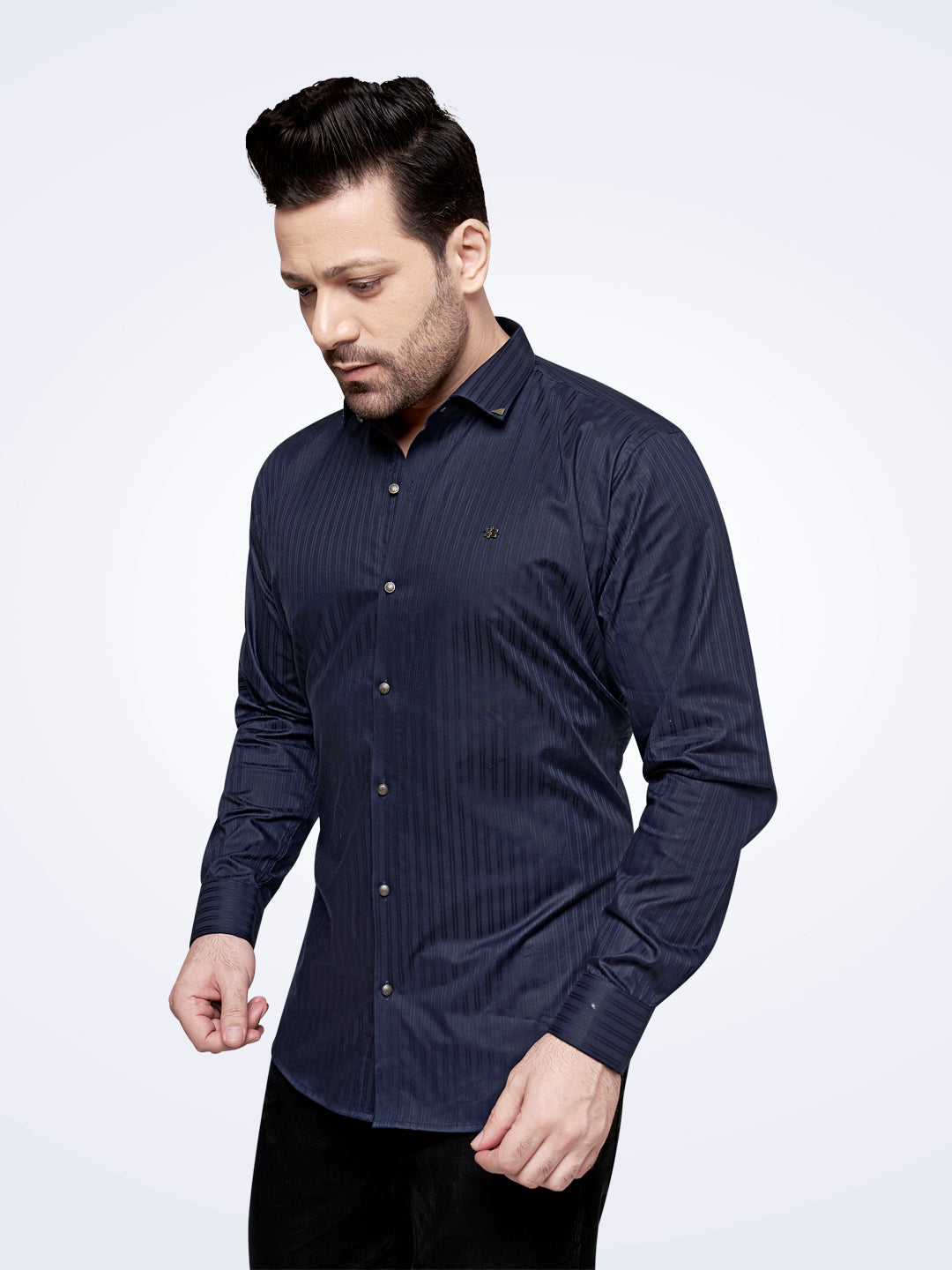 Self Lining Cocktail Shirt- Premium 60s Counts-Navy Blue