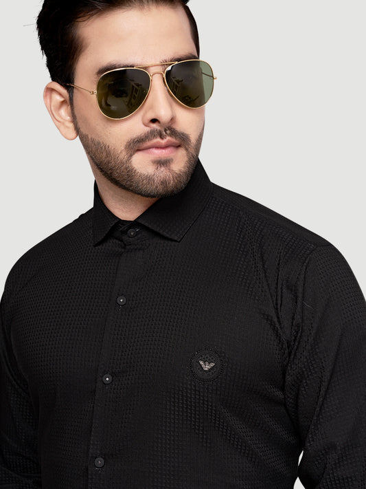 Black and white shirts Men's Designer Shirt with textured dobby fabric & Patch Black
