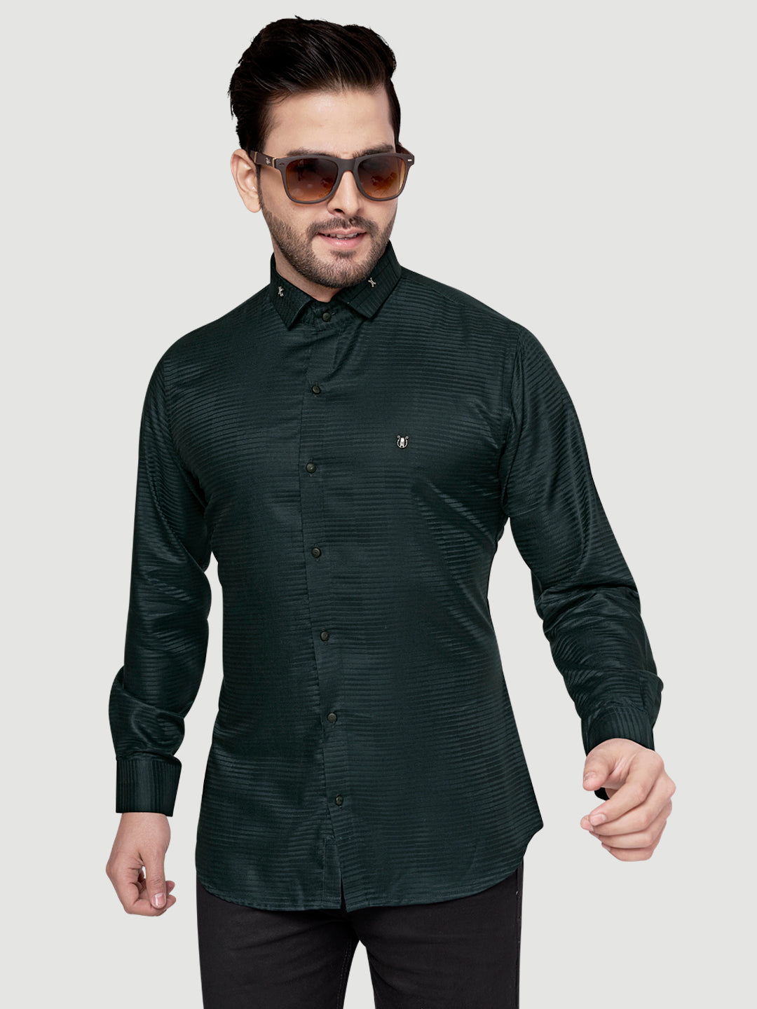 Designer Shimmer Shirt with Metal Broach