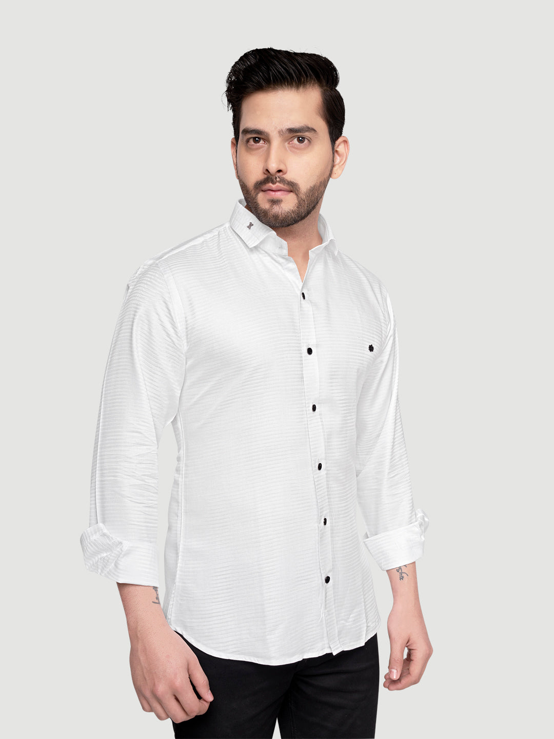 Black and White Shirts Designer Shimmer Shirt with Metal Broach White