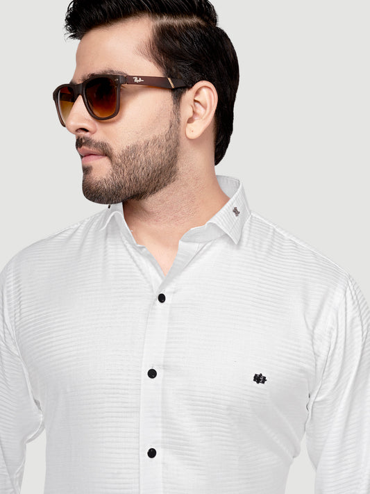 Black and White Shirts Designer Shimmer Shirt with Metal Broach White